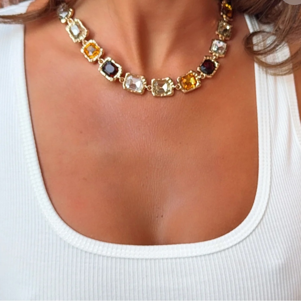 White Fox Elegant Gold and Multicolor Gemstone Necklace